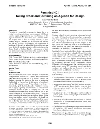 Feminist HCI: Taking Stock and Outlining an Agenda for Design