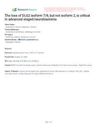 The Loss of DLG2 Isoform 7/8, but Not Isoform 2, Is Critical in Advanced Staged Neuroblastoma