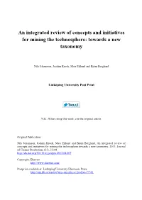 An Integrated Review of Concepts and Initiatives for Mining the Technosphere: Towards a New Taxonomy
