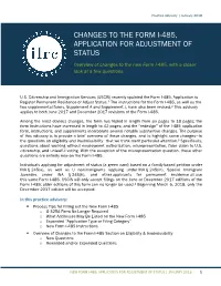 Changes to the Form I-485, Application for Adjustment of Status