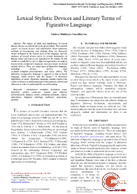 Lexical Stylistic Devices and Literary Terms of Figurative Language