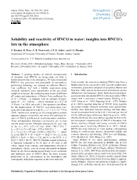 Solubility and Reactivity of HNCO in Water: Insights Into HNCO’S Fate in the Atmosphere