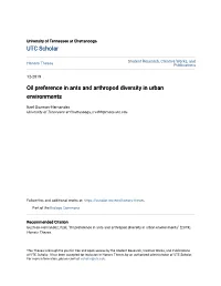 Oil Preference in Ants and Arthropod Diversity in Urban Environments