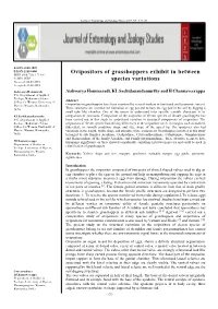 Ovipositors of Grasshoppers Exhibit in Between Species Variations
