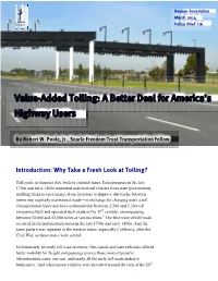 Value-Added Tolling: a Better Deal for America's Highway Users