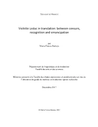 Violette Leduc in Translation: Between Censure, Recognition and Emancipation