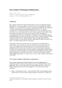 Imre Lakatos's Philosophy of Mathematics