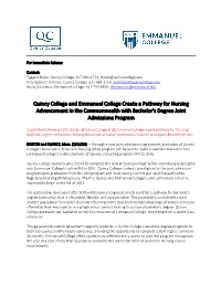 Quincy College and Emmanuel College Create a Pathway for Nursing Advancement in the Commonwealth with Bachelor's Degree Joint Admissions Program