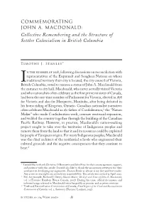 Collective Remembering and the Structure of Settler Colonialism in British Columbia