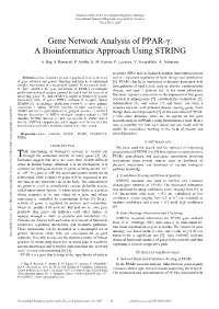 Gene Network Analysis of PPAR-Γ: a Bioinformatics Approach Using STRING