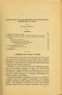 Correlation of the Magnetic and Mechanical Properties of Steel