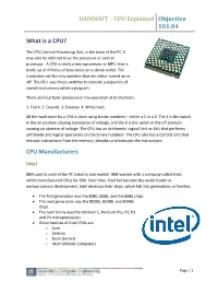 HANDOUT – CPU Explained Objective 101.04