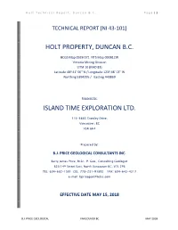 Holt Property, Duncan B.C. Island Time Exploration Ltd