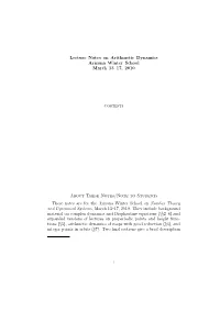 Lecture Notes on Arithmetic Dynamics Arizona Winter School March 13–17, 2010