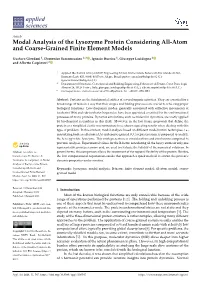 Modal Analysis of the Lysozyme Protein Considering All-Atom and Coarse-Grained Finite Element Models