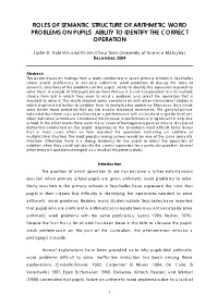 Roles of Semantic Structure of Arithmetic Word Problems on Pupils’ Ability to Identify the Correct Operation