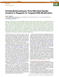 Homing Endonucleases: from Microbial Genetic Invaders to Reagents for Targeted DNA Modiﬁcation