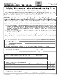 MCPS Bullying, Harassment, Or Intimidation Report Form