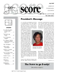 President's Message the Score to Go E-Only!