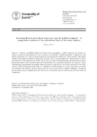 Assessing Liberal and Radical Democracy and Its Political Support : a Comparative Analysis at the Subnational Level of the Swiss Cantons
