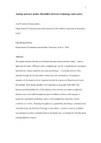 Autism and New Media: Disability Between Technology and Society