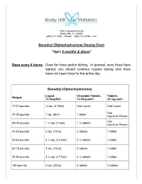 Benadryl (Diphenhydramine) Dosing Chart