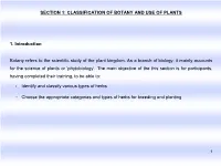 Classification of Botany and Use of Plants