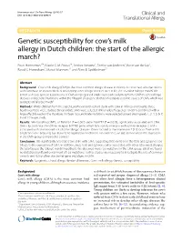 Genetic Susceptibility for Cow's Milk Allergy in Dutch Children