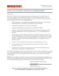 Notice of 2020 Annual Meeting of Shareholders