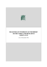 Register of Interests of Members' Secretaries And