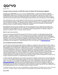 Peregrine Semiconductor and RF Micro Devices Settle All Outstanding Litigation