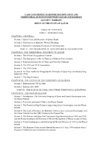 QATAR V. BAHRAIN) REPLY of the STATE of QATAR ______TABLE of CONTENTS PART I - INTRODUCTION CHAPTER I - GENERAL 1 Section 1