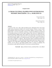 A CROSS-CULTURAL EXAMINATION of EMOTIONAL MEMORY PROCESSING: US Vs