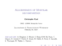 Algorithmics of Modular Decomposition