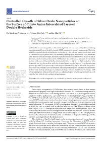 Controlled Growth of Silver Oxide Nanoparticles on the Surface of Citrate Anion Intercalated Layered Double Hydroxide