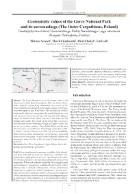 Geotouristic Values of the Gorce National Park and Its Surroundings