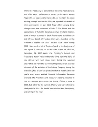 We Find It Necessary to Call Attention to Some Inconsistencies and Offer Some Clarifications in Regard to This Year’S Annual Report