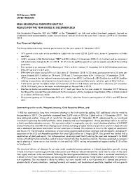 Irish Residential Properties REIT Plc Preliminary Results