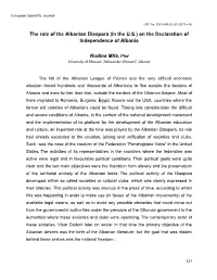 The Role of the Albanian Diaspora (In the U.S.) on the Declaration of Independence of Albania