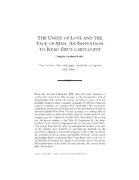 Angelo Scola. the Unity of Love and the Face Of