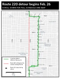 Route 220 Detour Begins Feb. 26 SCROLL DOWN for FULL SCHEDULE and MAP