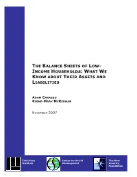 The Balance Sheets of Low-Income Households: What We Know About Their Assets and Liabilities