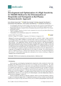 Development and Optimization of a High Sensitivity LC-MS/MS Method for the Determination of Hesperidin and Naringenin in Rat Plasma: Pharmacokinetic Approach