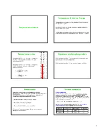 Temperature and Heat Temperature & Internal Energy Temperature