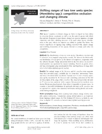 Shifting Ranges of Two Tree Weta Species (Hemideina Spp.)