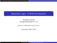Quantum Logic: a Brief Introduction