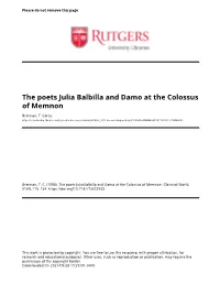 The Poets Julia Balbilla and Damo at the Colossus of Memnon