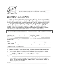 2019 Teaching Application