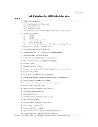 Lab Exercises for UNIX Administration Lab 1 1