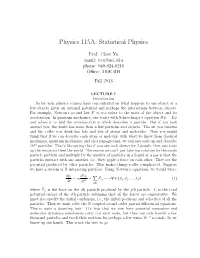 Physics 115A: Statistical Physics